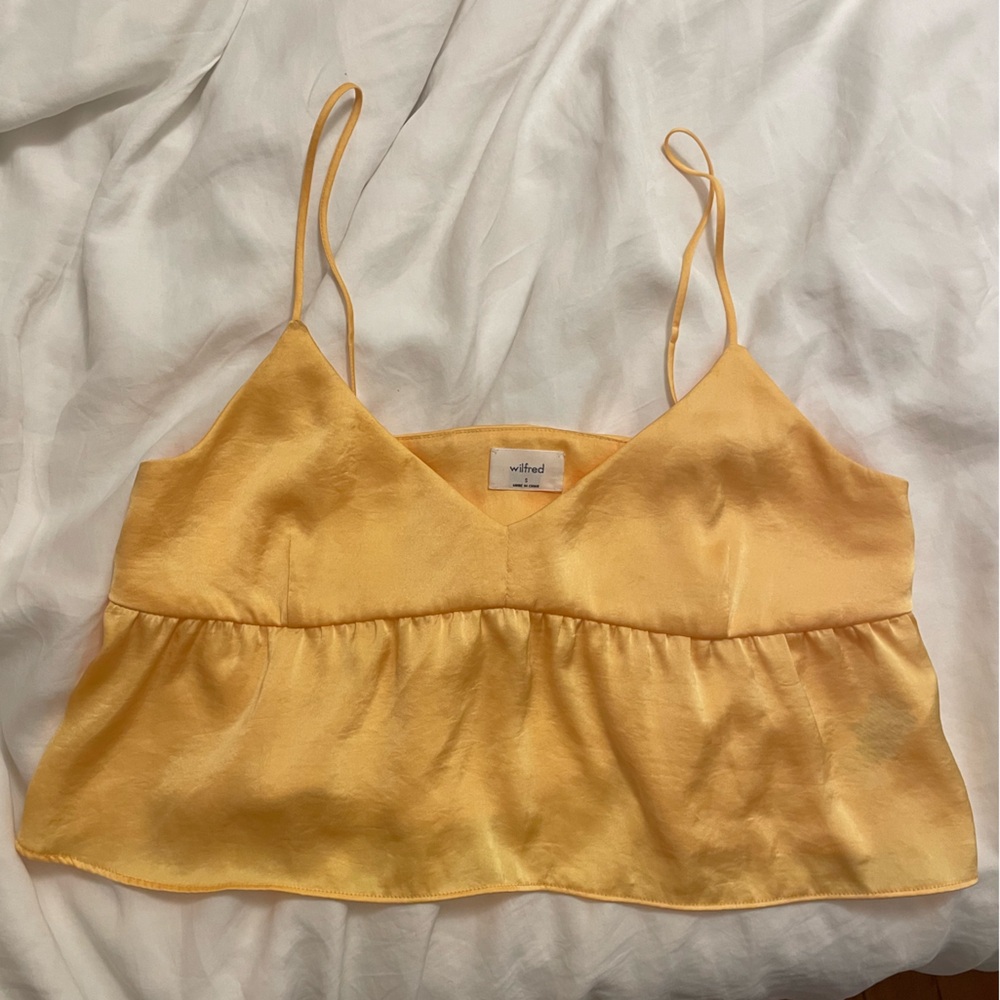Aritzia Wilfred New Moon Golden Satin Blouse